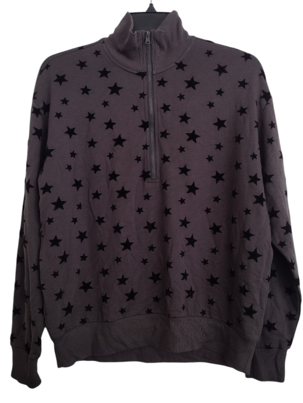 Lou & Grey Quarter-Zip Velvet Star Print Charcoal Grey Sweatshirt Size Small